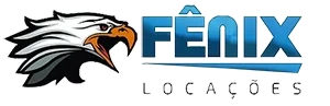 logo com a arte de uma águia de cabeça branca com o nome fênix em azul com bordas brancas, com um sublinhado azul com borda branca e locações, abaixo, em preto com bordas brancas