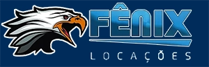 logo com a arte de uma águia de cabeça branca com o nome fênix em azul com bordas brancas, com um sublinhado azul com borda branca e locações, abaixo, em branco